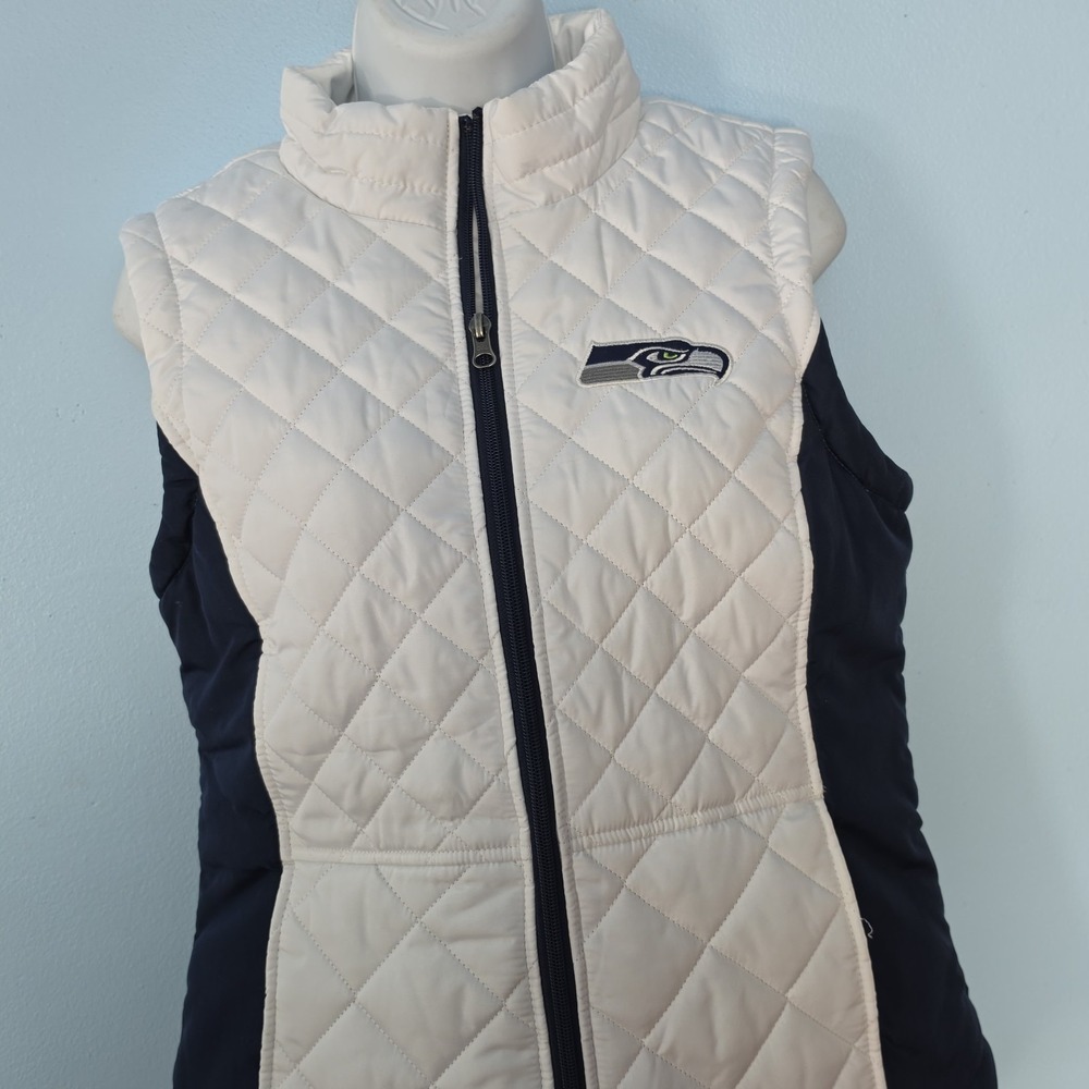 Seahawks Official NFL Team Womens M Puffer Vest Quilted White Jacket Full Zip - Picture 5 of 14